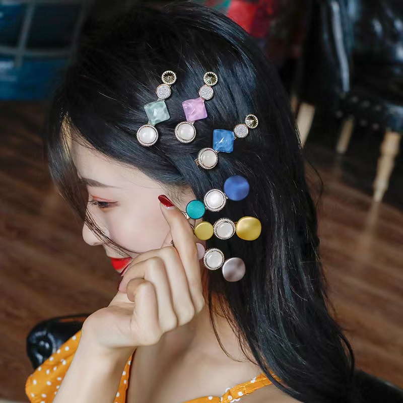 Set Jepit Rambut Mutiara Geometri Wanita Fashion Hiasan Kepala Kekinian Korean Import