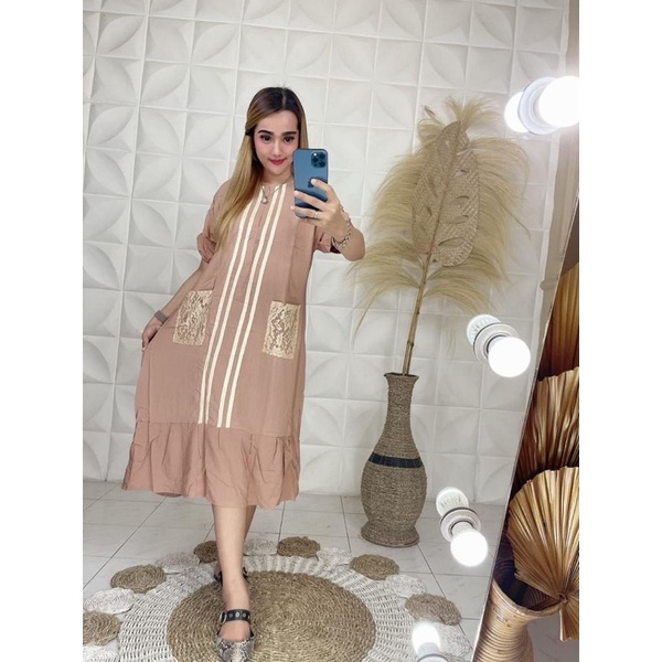 Daster Panjang Selutut Busui Kekinian Ruffle MARIMO FASHIONS Ld110-115