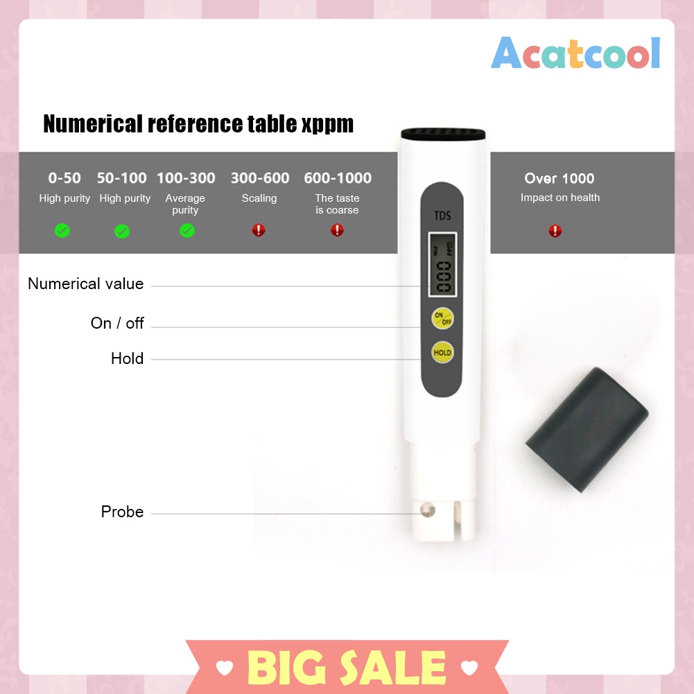 TDS Digital Water Quality Tester Portable Test Pen for Swimming Pool Meter