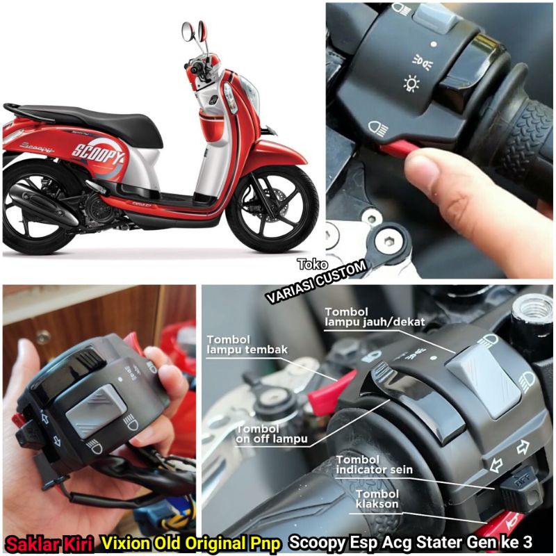 Saklar lampu scoopy / Modifikasi holder kiri vixion old original pnp Tinggal pasang