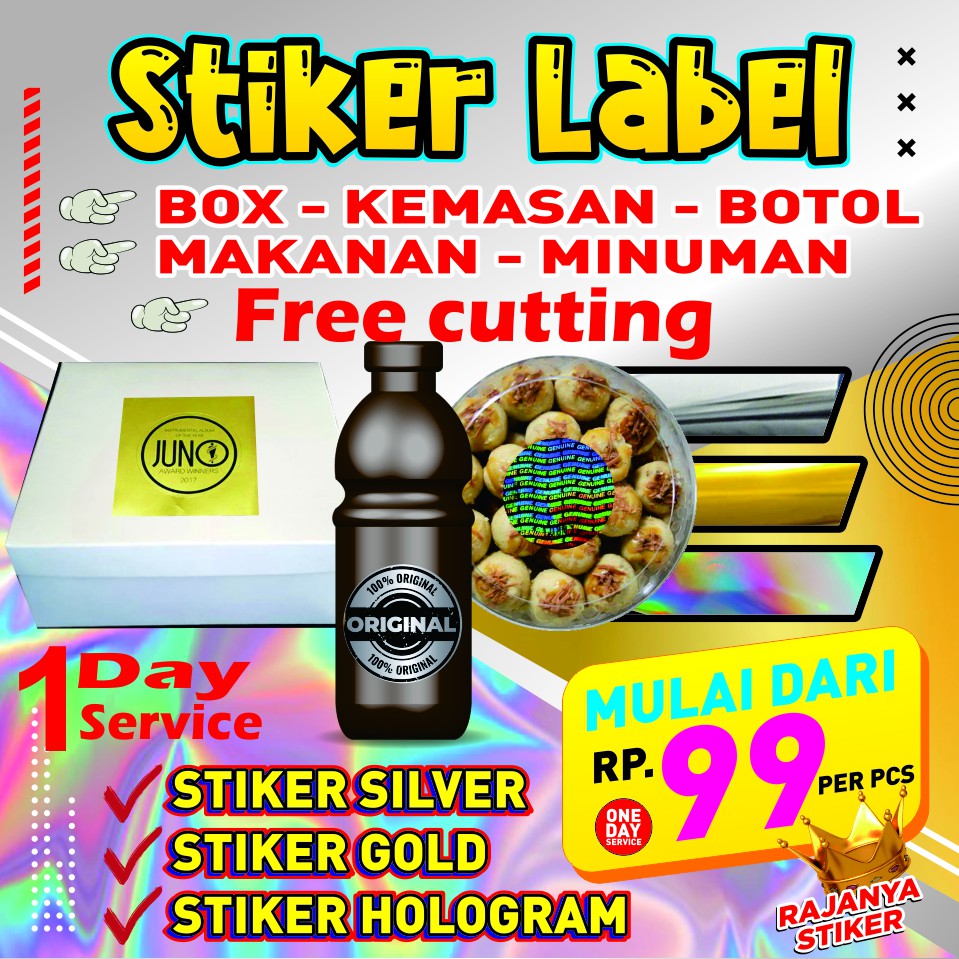 

8 rajanya stiker label silver / gold uk 6-9 bulat / kotak free cutting