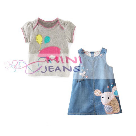 K360 (2-5y) Baju Anak Import MJ Baloon Top Set Denim Dress
