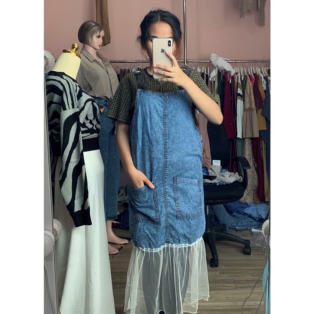 Overall Jeans Wanita Kombinasi Tile Rosna