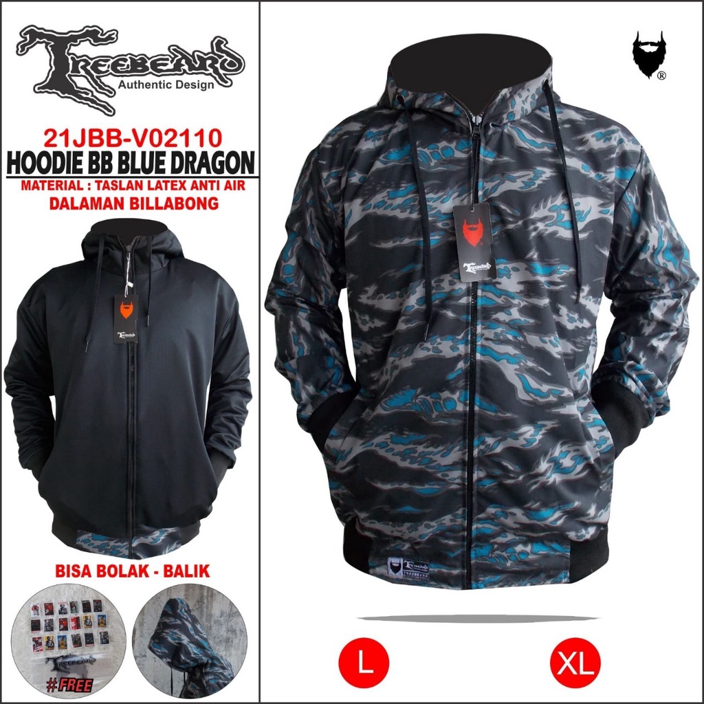 JAKET BB 2IN1 ORIGINAL TREEBEARD / JAKET BOLAK-BALIK / JAKET BB HOODIE MOTIF PRINT / JAKET ANTI AIR