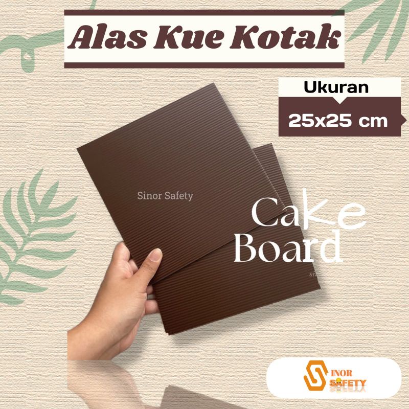 Alas Kue Kotak 25 x 25 cm Coklat Tebal 3mm Tatakan Plastik Impraboard