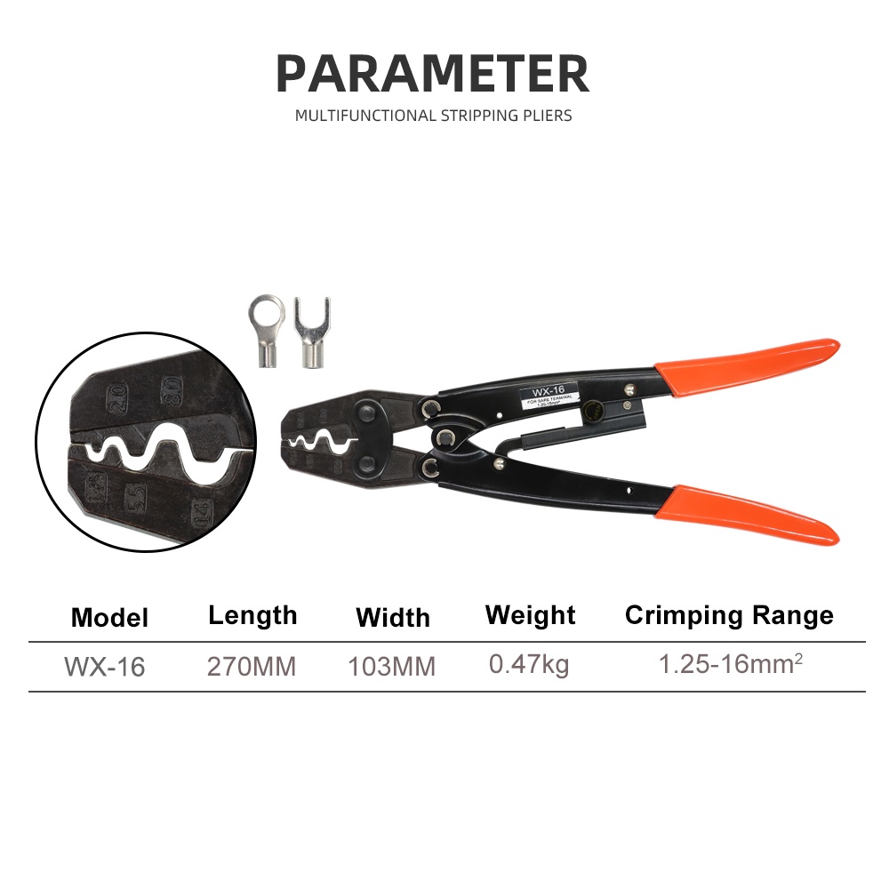 WX-16 1.25-16mm² crimper plier Ratchet Crimping Tool for Non-Insulated Terminals 17-5AWG Polished Jaw Pressure regulating device