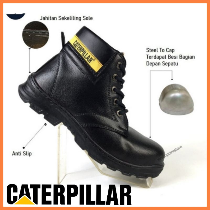 SEPATU SAFETY KERJA PROYEK PABRIK UJUNG BESI / SAFETY SHOES CATERPILLAR PRIA DAN WANITA / SEPATU KERJA CAFE RETORAN SPBU POM BENSIN ANTI SLIP / SEPATU BOOTS SAFETY MOTOR TOURING MOGE COWOK CEWEK