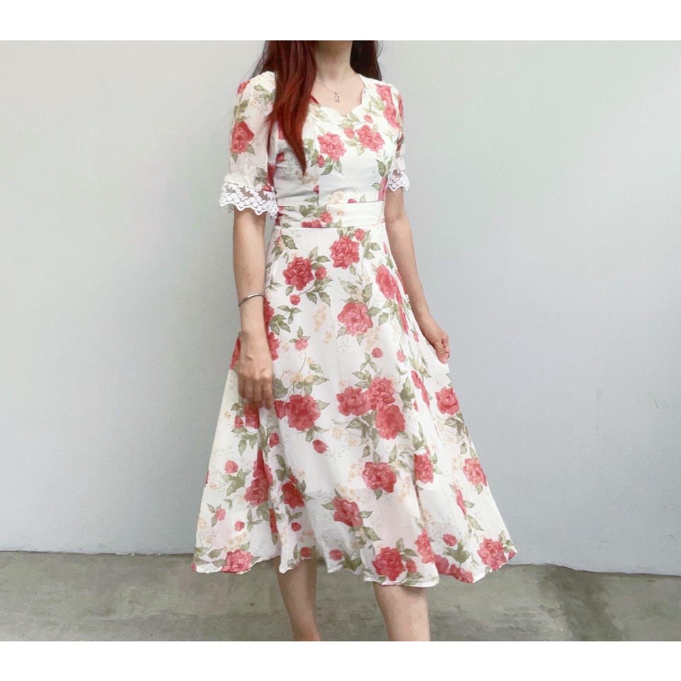 SL253 - Dress Floral Chiffon Casual Korean Look