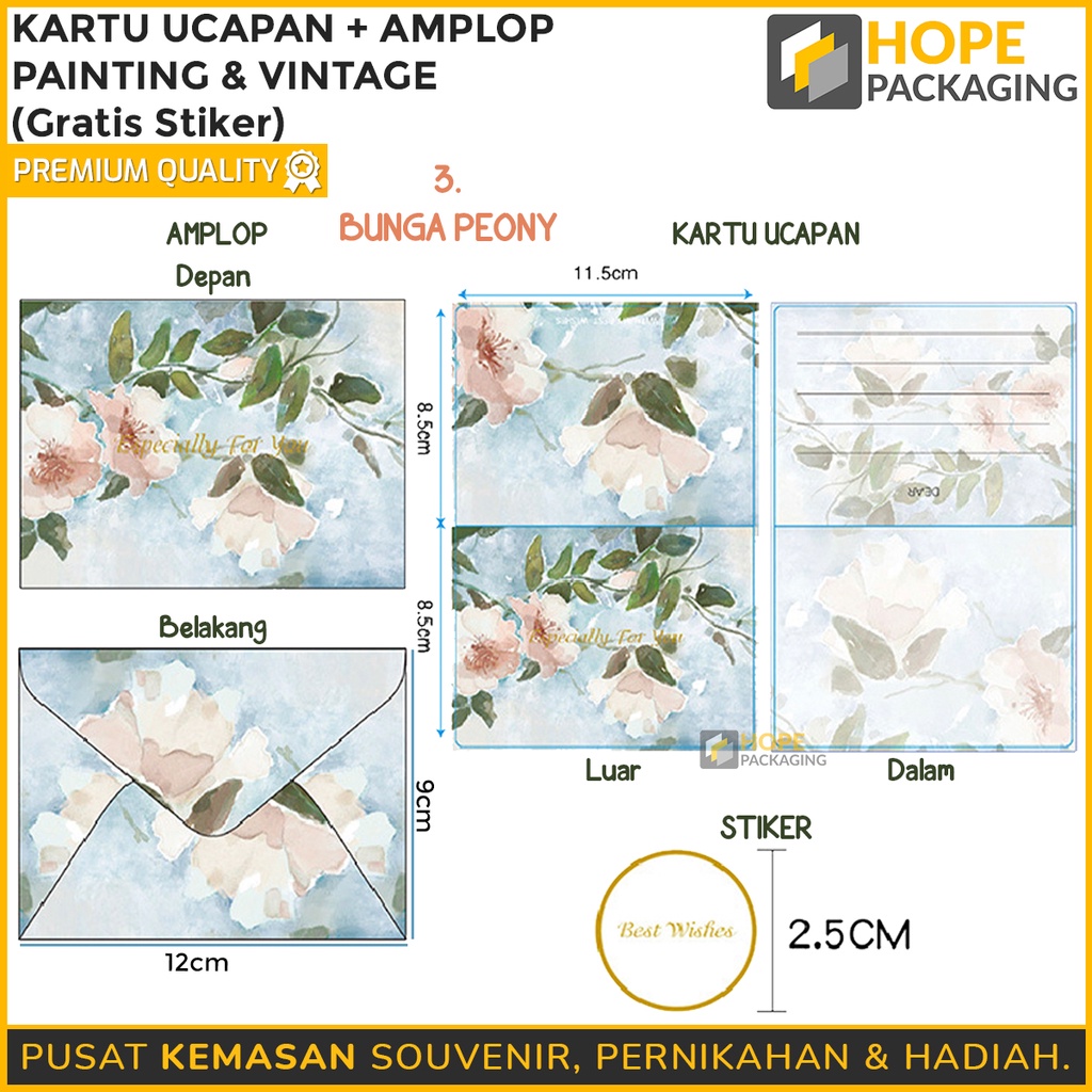 Kartu Ucapan + Amplop Gratis Sticker [ 1 PCS ] Ukuran 12 cm x 9 cm  printing &amp; Vintage kartu hadiah surat ucapan selamat / kartu hadiah