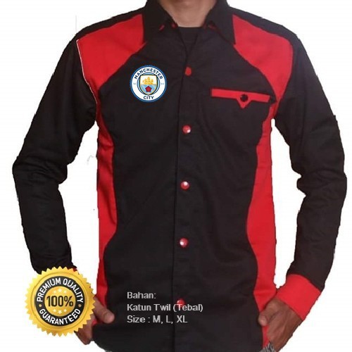 kemeja Baju club Bola Man City Type T Hitam Merah Full Bordir  bisa request