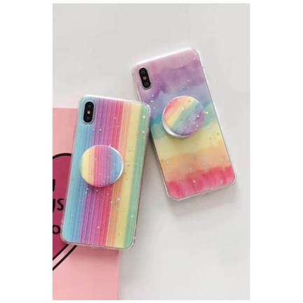 Fashion warna rainbow silikon Pop socket 6 6S 6+ 6S+ 7 8 SE 7+ 8+ X Xs Xr 11 Pro Max FH07