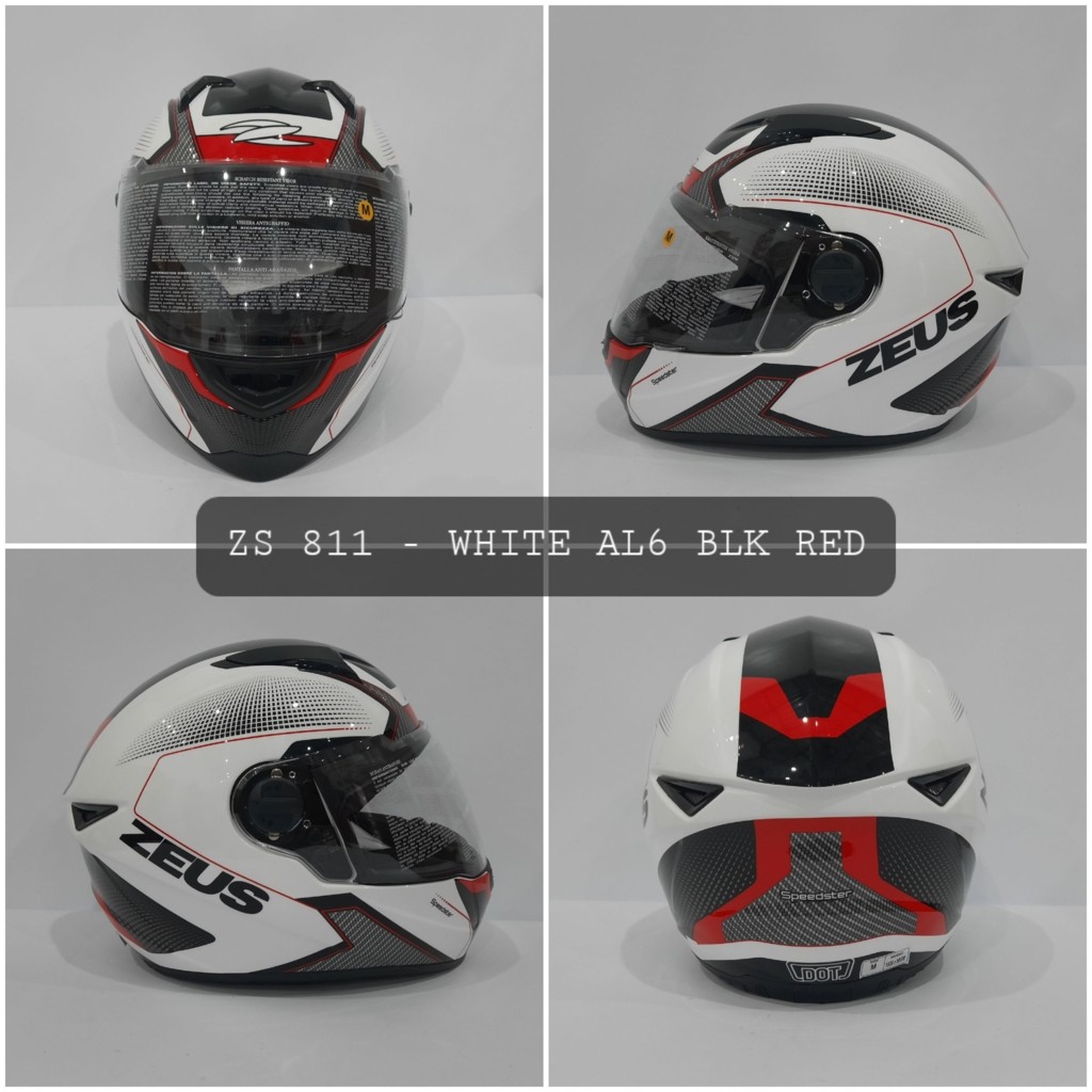 HELM ZEUS FULL FACE 811 White AL6 Black Red - FREE SMOKE VISOR  ORIGINAL ( ONGKIR 2KG )