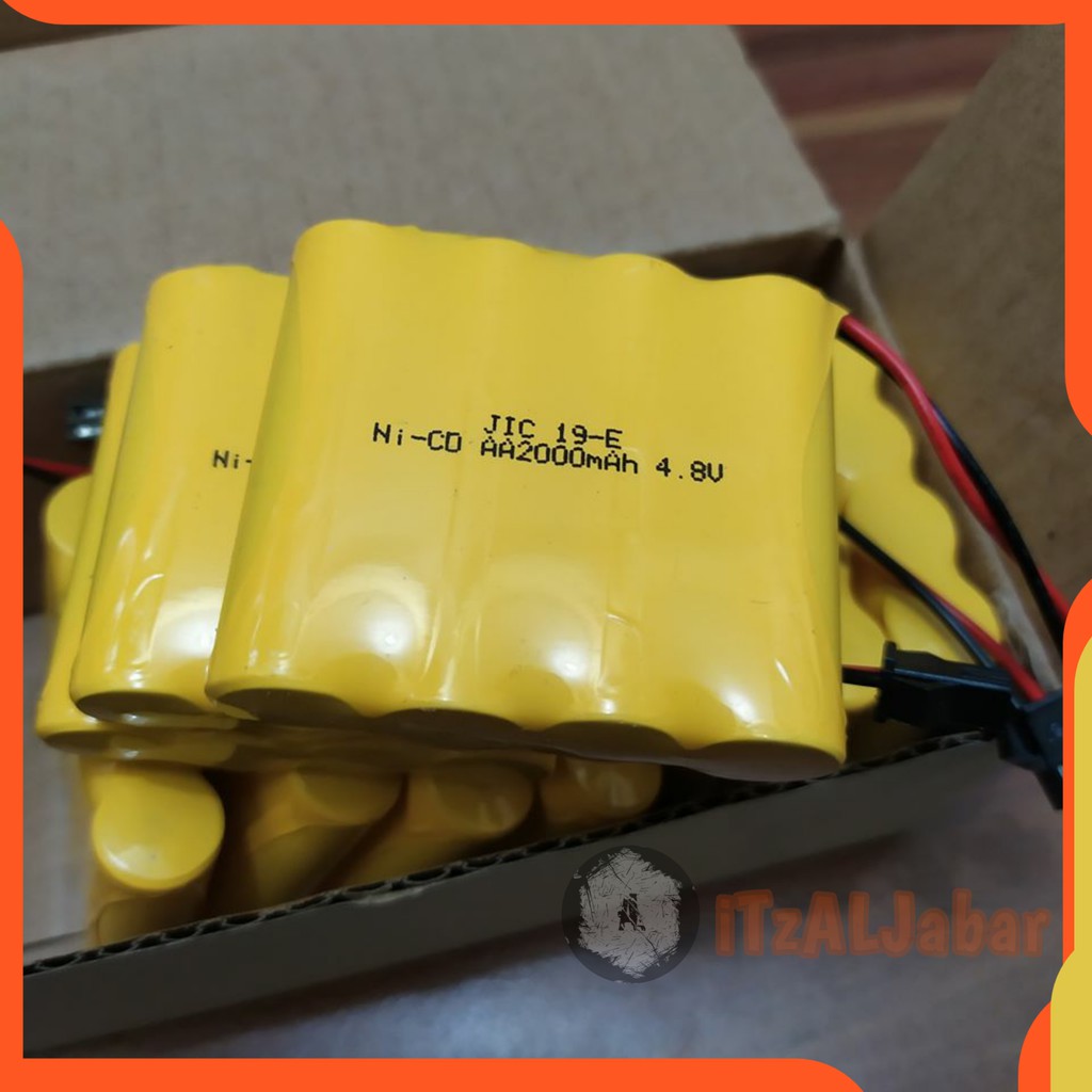 Baterai Mobil remot RC Nicd 2000mAh 4.8V soket Hitam