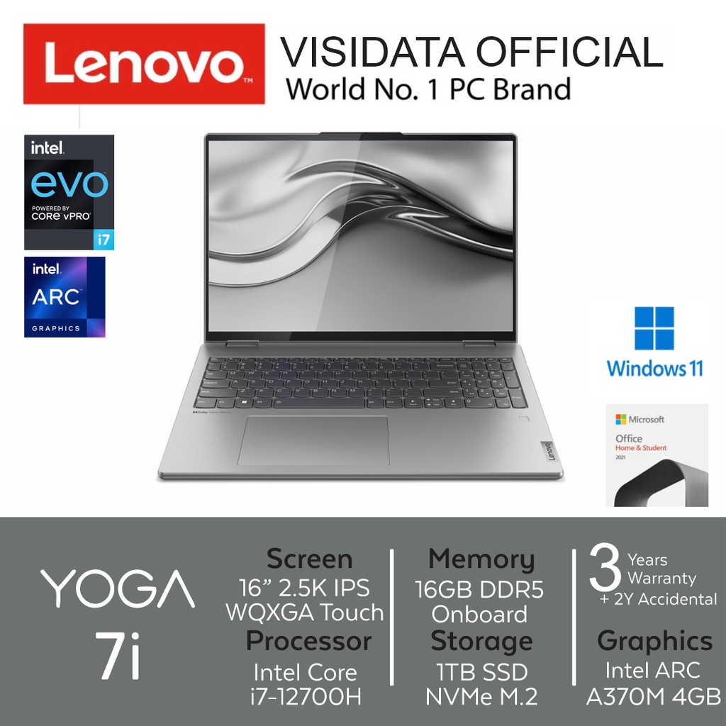 Lenovo YOGA 7i Intel i7-12700H Intel ARC 16GB 1TB 16"2.5K Touch 2VID