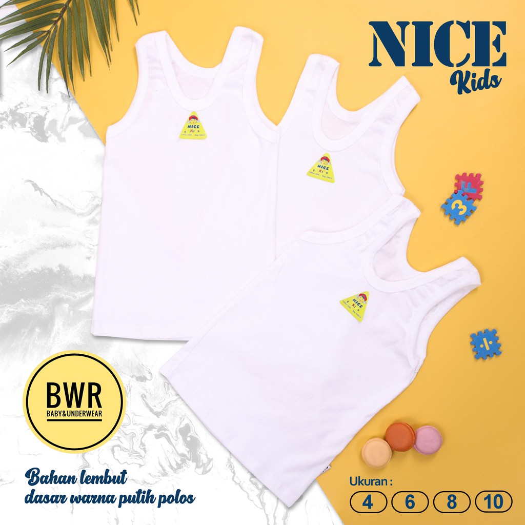 Singlet NICE Kids Rib | 4/6/8 Kaos Dalam Anak Kutung Putih Polos - Bwr Satuan