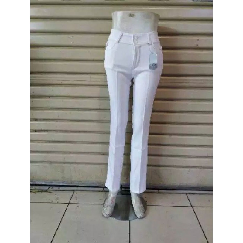 celana formal bahan wanita putih