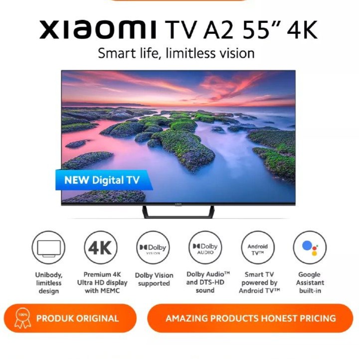 Xiaomi TV A2 55&quot; Layar 4K Ultra HD Dolby Vision® HDR 10 Android TV™ - 55 INCH