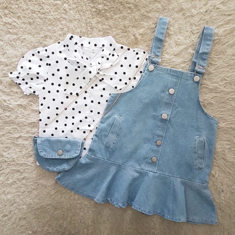 Premium jeans button overall anak perempuan