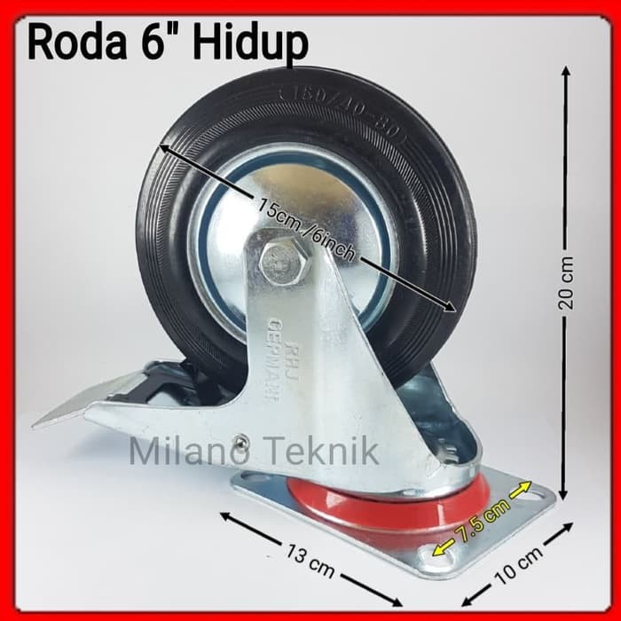  roda  6 hidup rem roda  karet 6 inchi roda  troli trolley 