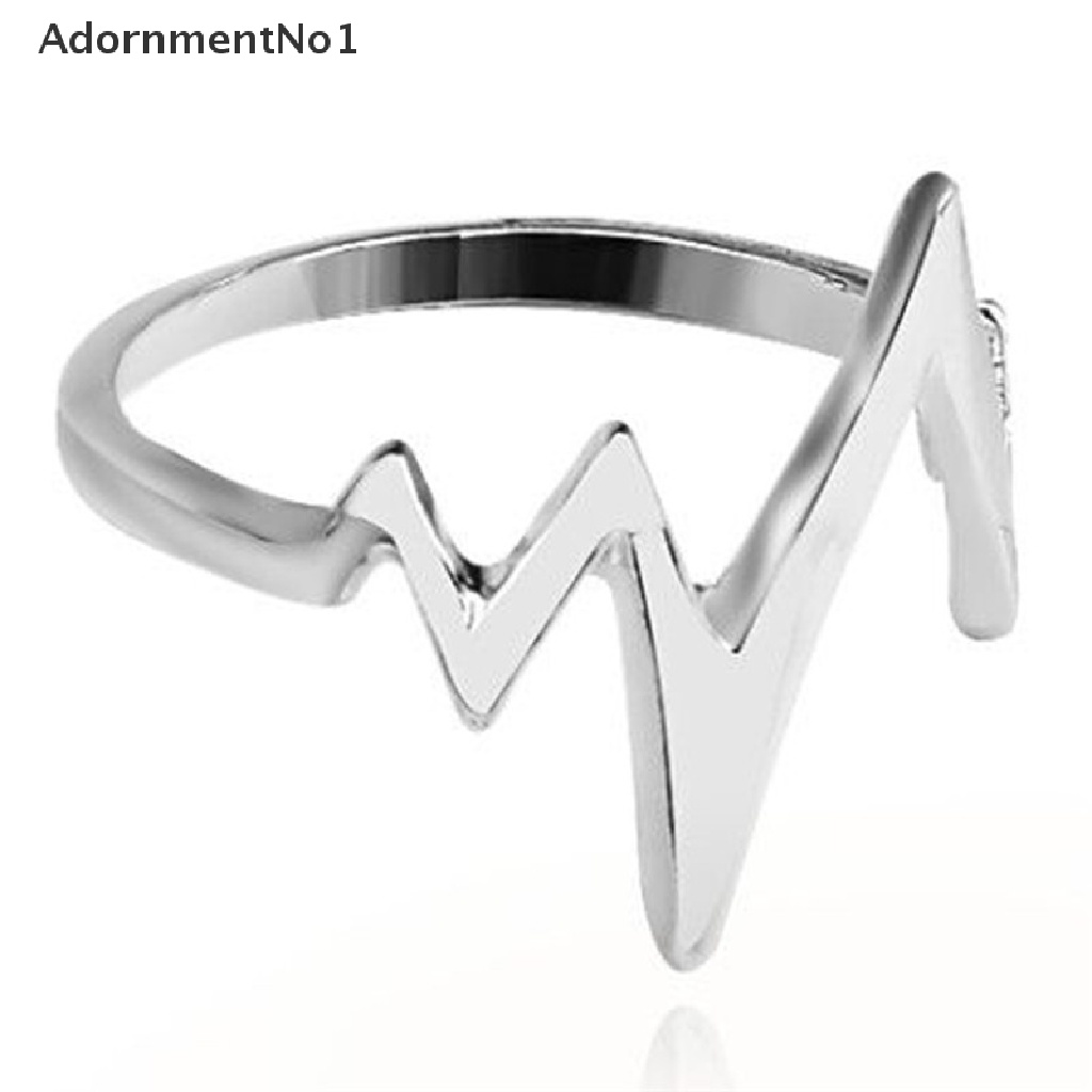 (AdornmentNo1) Cincin Terbuka Adjustable Motif Detak Jantung + Elektrokardiogram Vintage Untuk Perhiasan Wanita