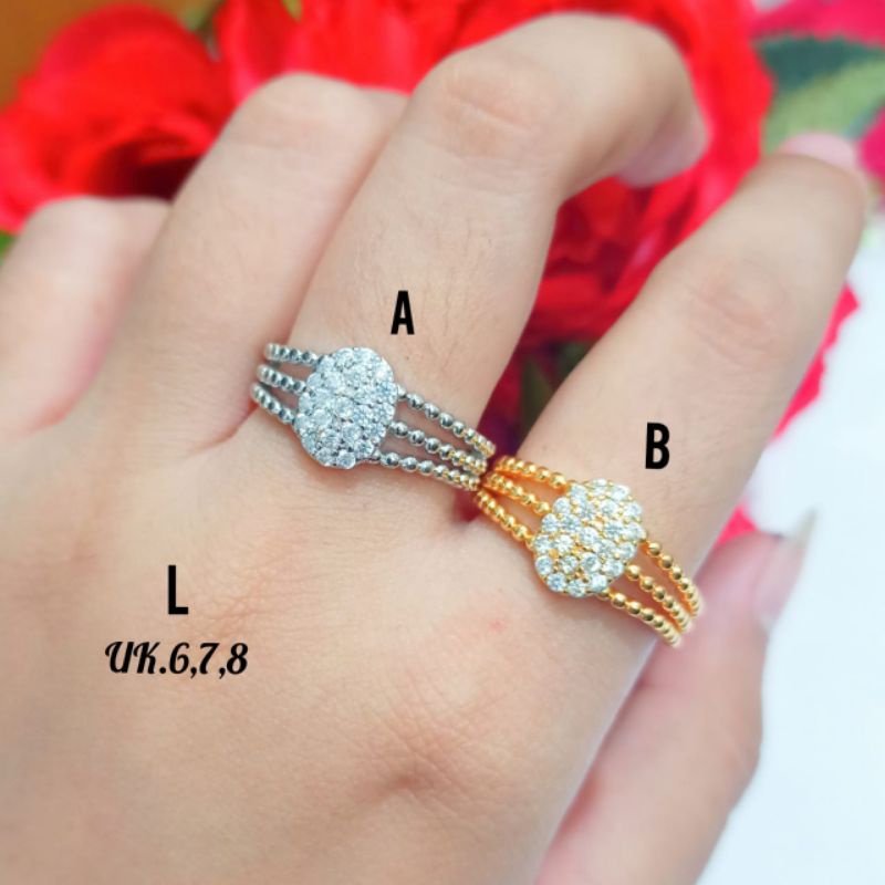 Cincin permata oval tripel ring simple anti karat *COD*