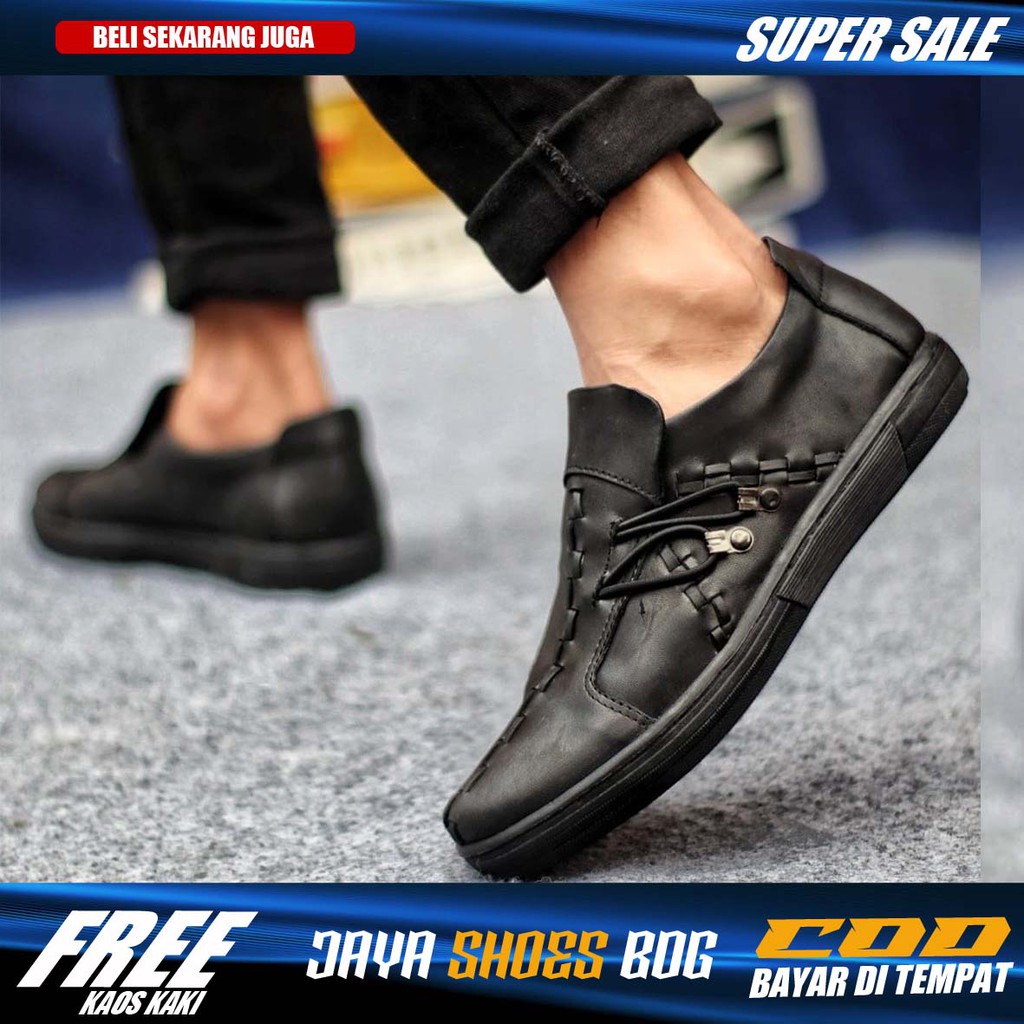 ALIGA|Sepatu Formal Pantofel Pria Hitam Kulit Asli Kerja Kantor Slop Pria Trendy Kekinian Terbaru Original