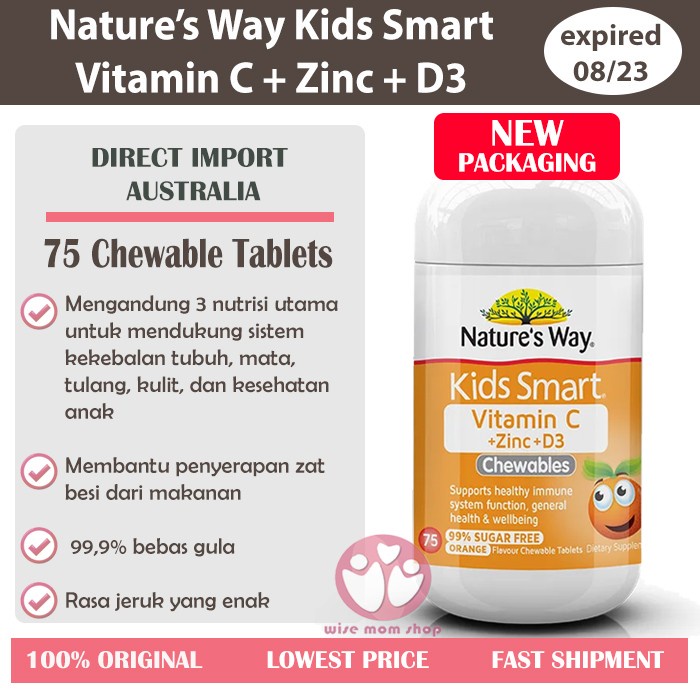 Natures Way Kids Smart Vitamin C + Zinc + D3 Multivitamin Anak 75 Tab Vit Anak -