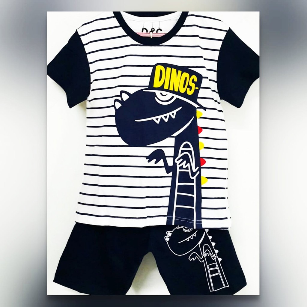 Setelan kaos  anak  Laki  laki  umur  1 10  tahun  motif Dino 