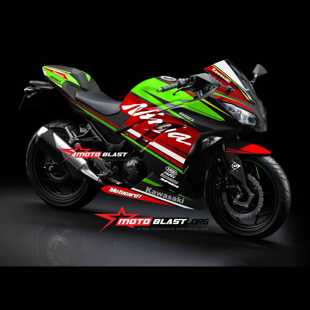 Decal stiker Ninja 250R Fi Green sporty red fullbody motoblast
