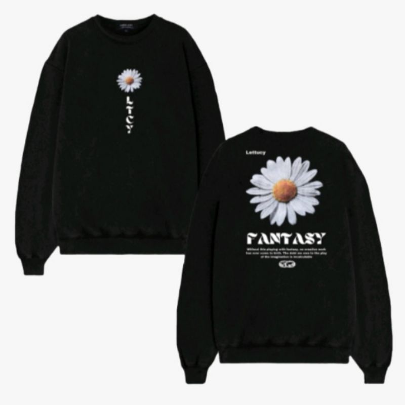 Crewneck Fantasy Flower Hitam - Lettucy