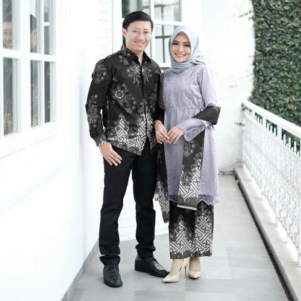Maura Couple - Sania Ruffle Batik Couple Ori Ndoro Jowi DNT Garansi Termurah Shopee- SELENDANG PAGAR-Grey