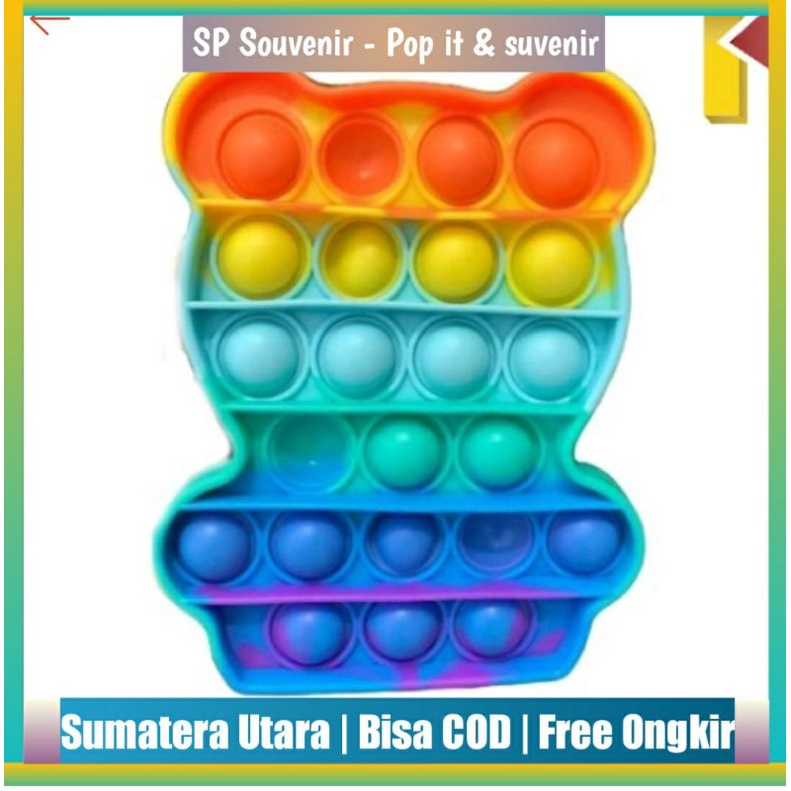 POP IT Karakter Hewan Rainbow Macaron Sugus UV | POPIT Binatang Unicorn Kupu-kupu Dino Godzilla-Beruang Rainbow