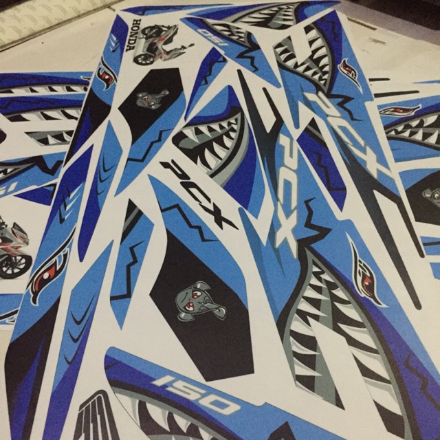 sticker striping pcx shark biru
