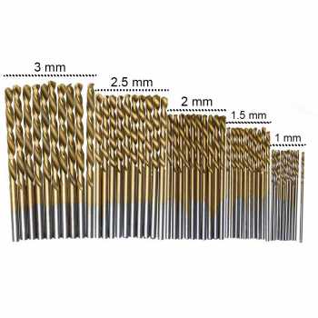 Set 50 PCS Mata Bor Baja Lapis Titanum Coated / Mata Bor Set Kayu Besi Baja Kokoh / Bor Kayu Perhiasan 1.0mm, 1.5mm, 2.0mm, 2.5mm, 3.0mm / Matabor Mini Set Lengkap Murah Original Kokoh Memahat Perhiasan Matabor Set Lengkap / Mata Bor Untuk Kayu Memahat