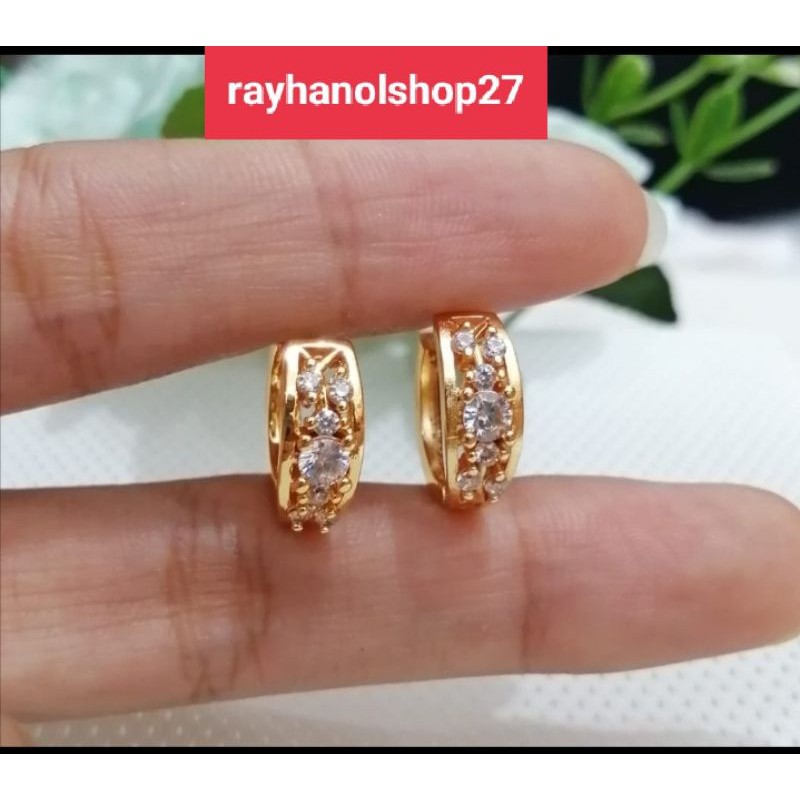 Anting jepit titanium Asli Anti luntur motif pilihan warna silver dan gold lapis