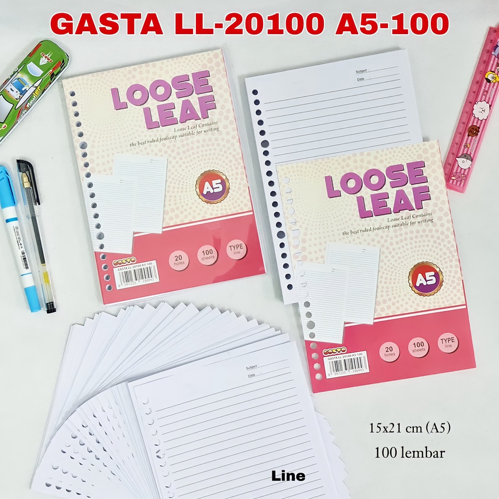 

SOS Loose Leaf GASTA A5-20 Ring 100 lbr Putih / Kertas Binder/ Isi Binder