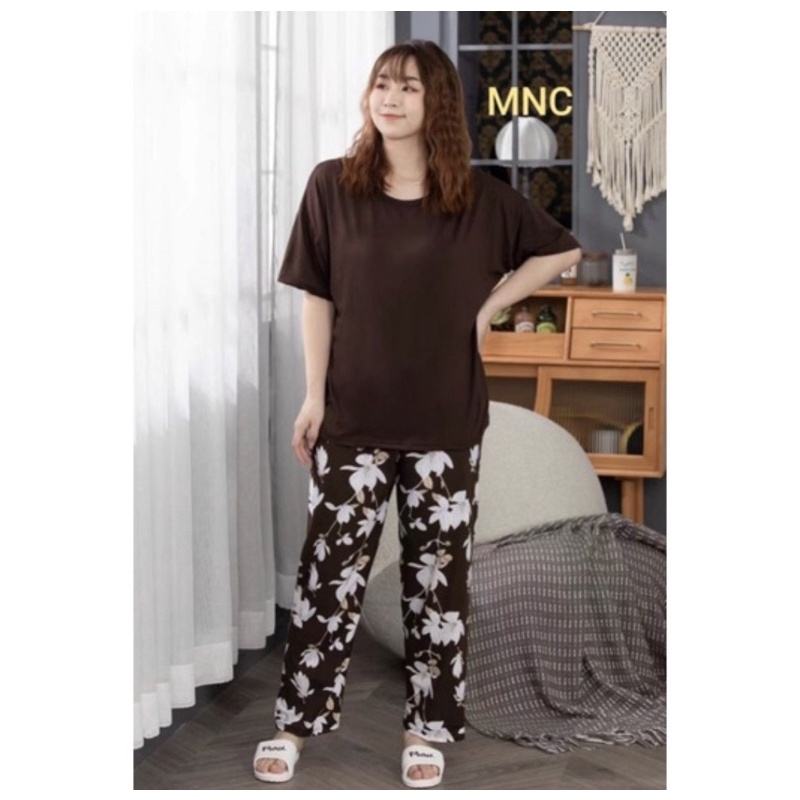 BAJU TIDUR JUMBO ALL SIZE NEW KAOS SPANDEX LD 130 SET CELANA PANJANG PREMIUM