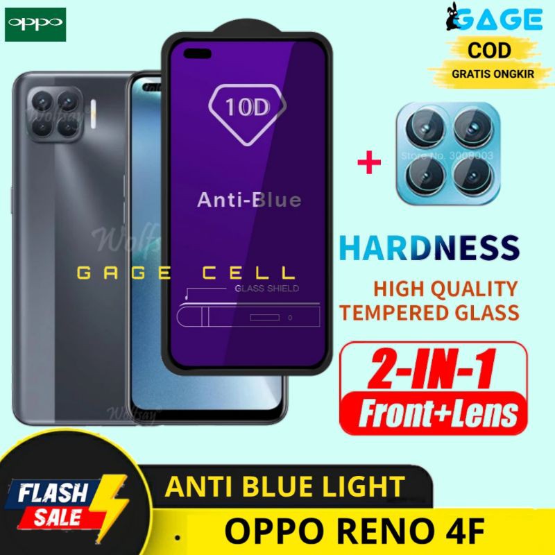 2IN1 TEMPERED GLASS ANTI BLUE LIGHT OPPO RENO 4F - TG ANTIGORES FULL LAYAR KAMERA OPPO RENO4 F