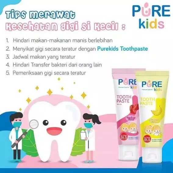 Pure Kids Tooth Paste 50gr Pasta Gigi Anak Pure Banana Strawberry