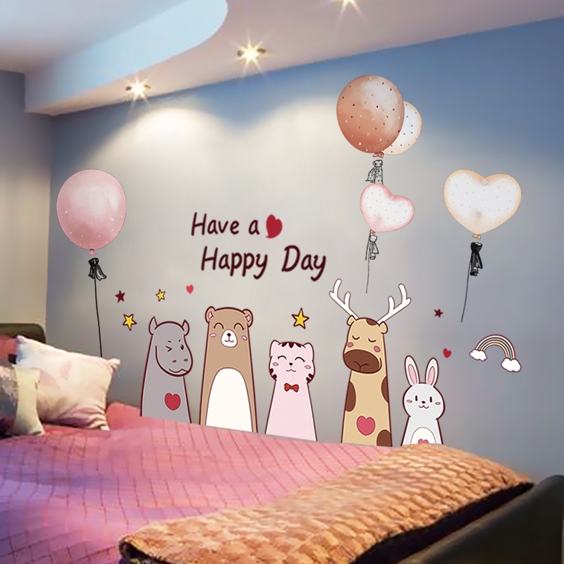 ins angin stiker  dinding  kamar  gadis samping tempat  tidur 