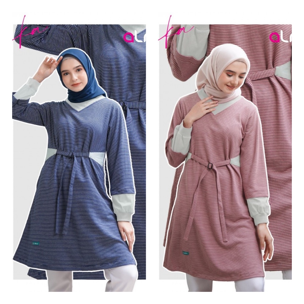 LANIKA TUNIK ORIGINAL BY ALNITA NIBRAS ATASAN KAOS BLOUSE WANITA DEWASA LENGAN PANJANG WARNA NAVY DE