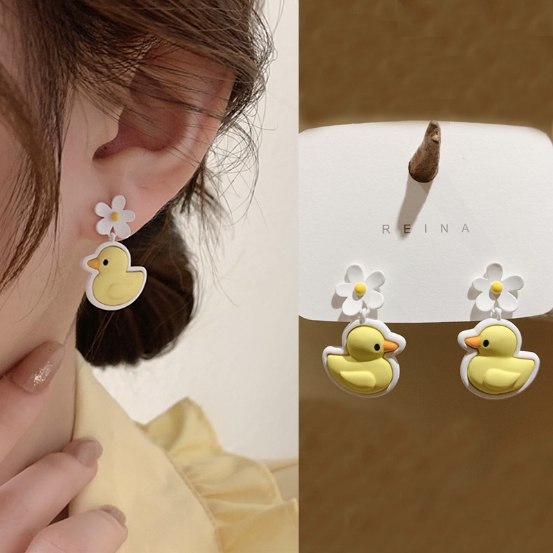 Anting Tusuk Sterling Silver 925 Desain Kartun Bebek Kuning Untuk Wanita