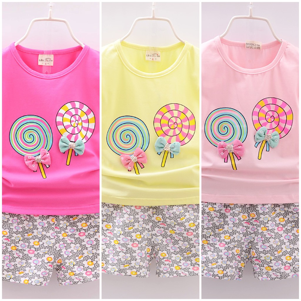 Baju Pakaian Anak Bayi Perempuan Cewek Harga Murah Import motif lolipop BBD018