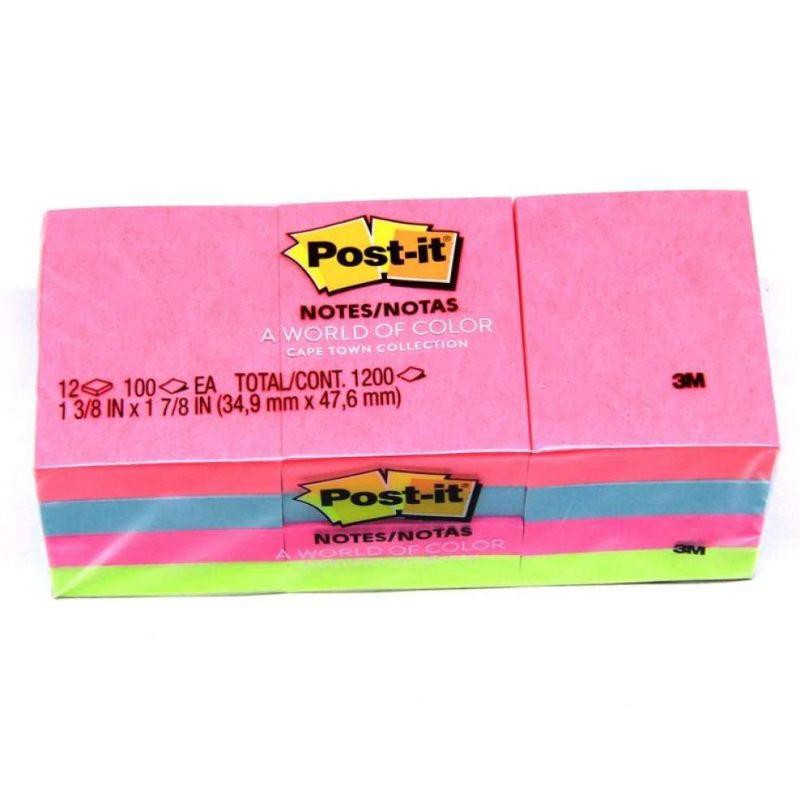 3M Post-it 653 Assorted Neon 1,5x2 Inch multiwarna (PAK@12PAD)