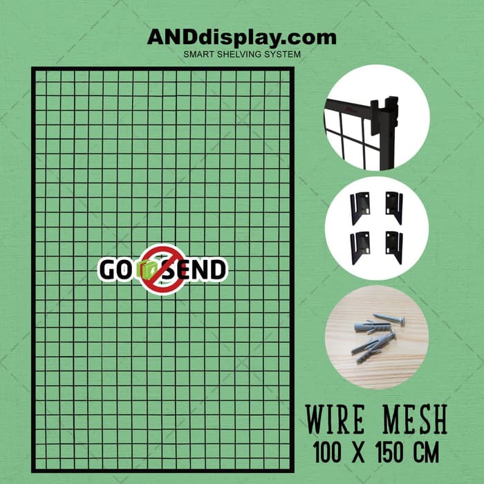 WIREMESH 100x150CM + H5 WALL HITAM KAWAT RAM DINDING WIRE GRID