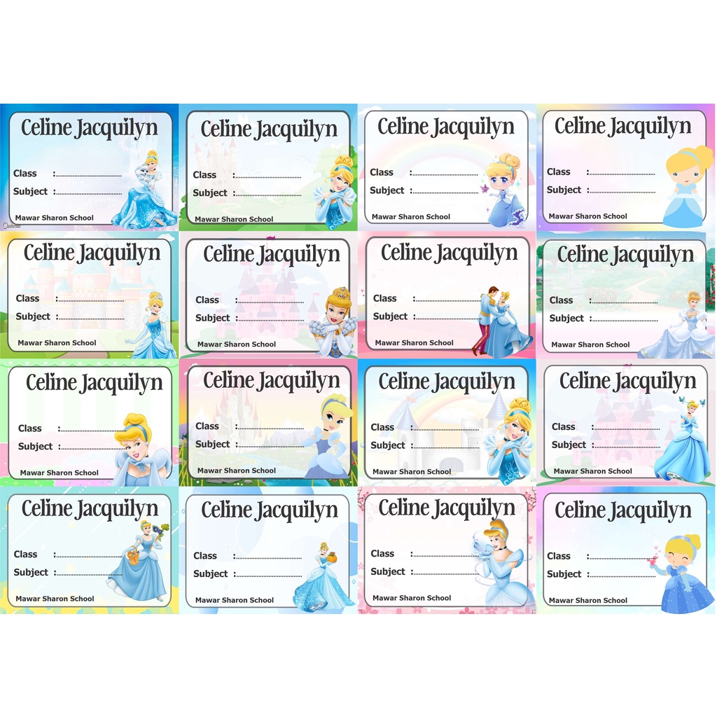 

Cinderela Label stiker buku nama kelas mapel custom