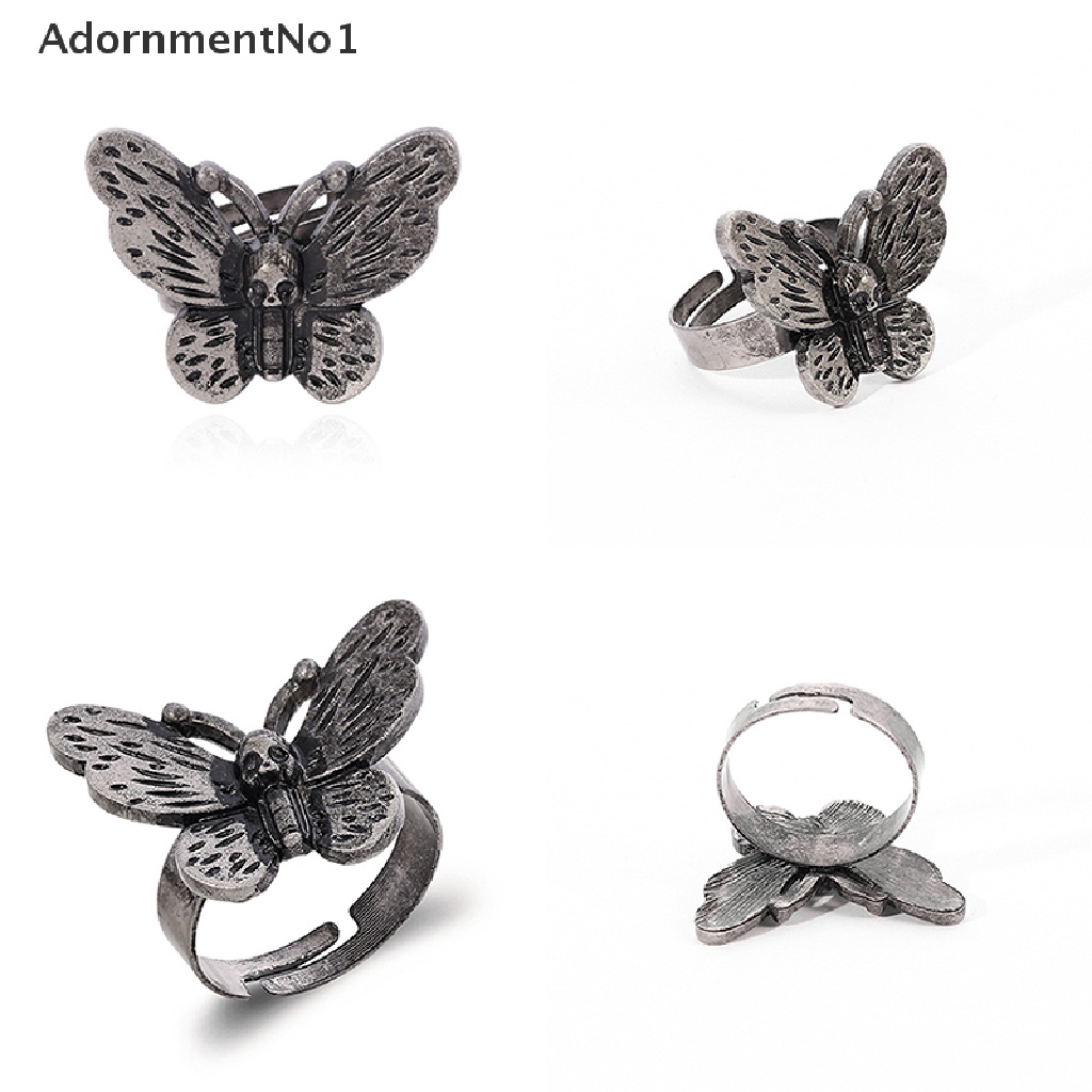 (AdornmentNo1) Cincin Adjustable Gaya Punk Gothic Motif Tengkorak / Kelinci / Kupu-Kupu Untuk Perhiasan Wanita