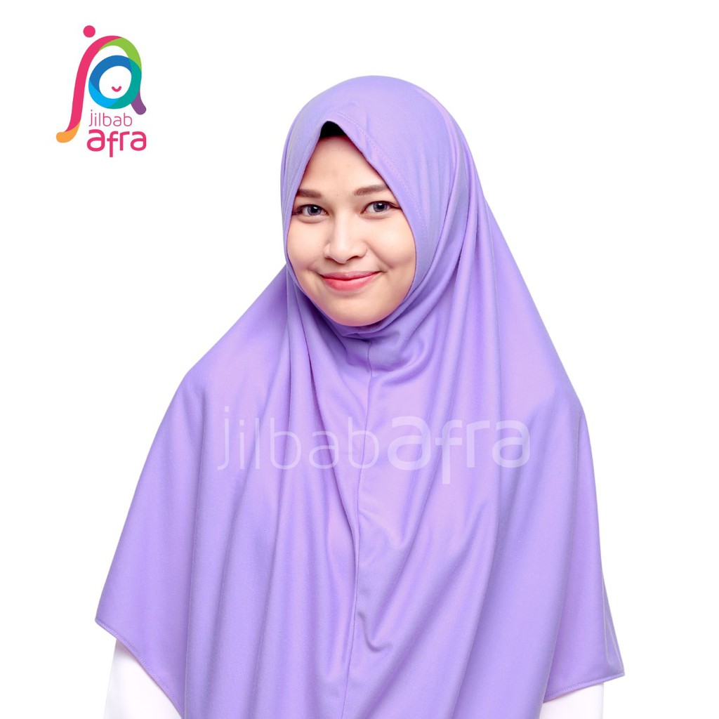 Jilbab Afra Syifa Ungu Muda - Bergo Syiria Non Pet - Hijab Instan Bahan Kaos, Adem &amp; Lembut