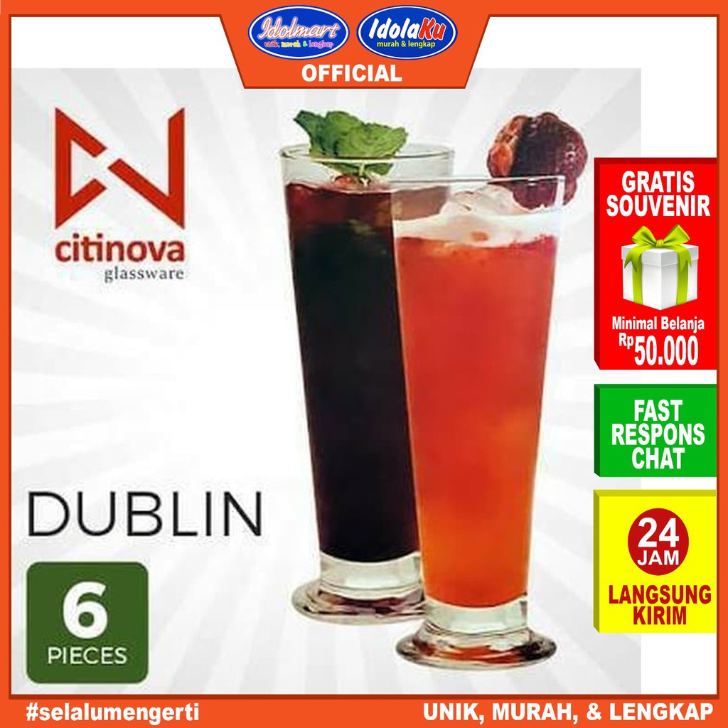 IDOLAKU Citinova Gelas Dublin Isi 6 Pcs Gelas Set Isi 6 Gelas Kado Gelas Kaca Gelas Jus kopi Teh