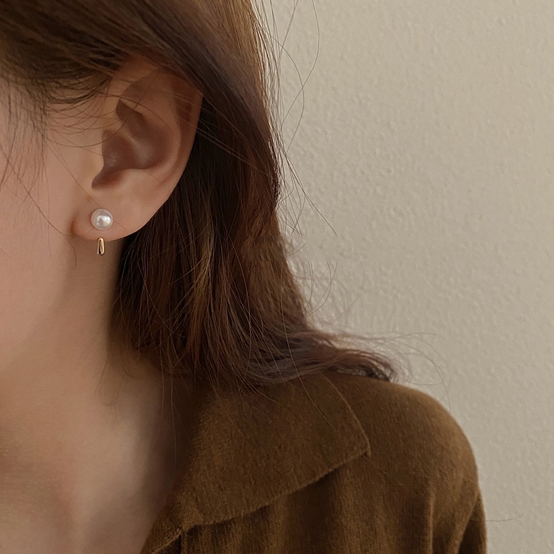 Anting Stud Mutiara Removable Warna Emas Gaya Korea Untuk Wanita